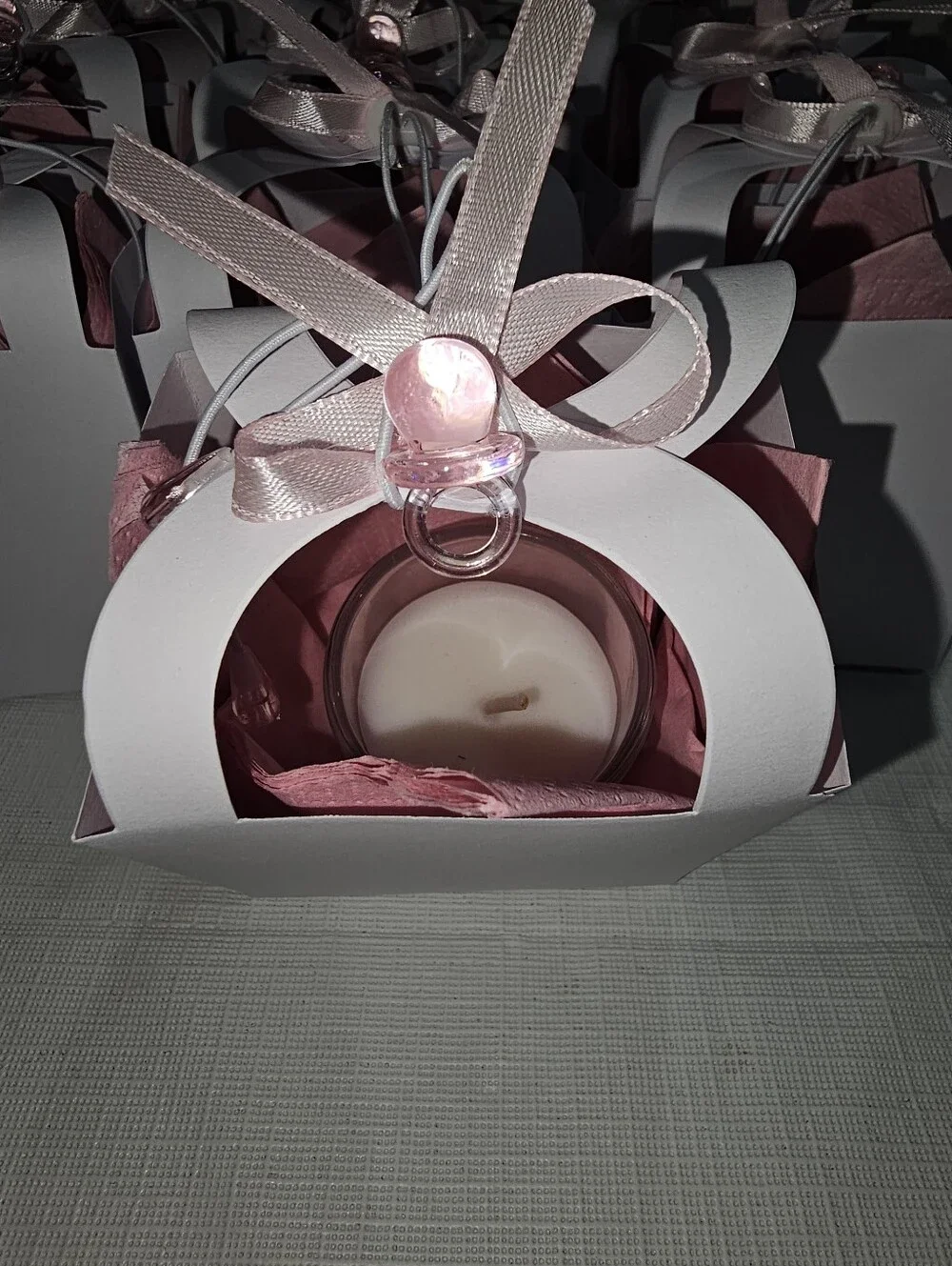 Party Votive Candle- Rose Pink Gift Boxes With Pink Pacifier On Top/Baby Shower